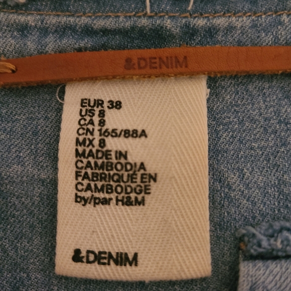 Denim Shirt By &Denim H&M Chambray Raw Edge Womens Size 8 - Picture 8 of 12